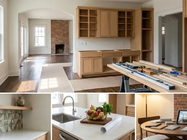 Kitchen renovation in a Louisville Highlands craftsman bungalow with original hardwood floors and new white shaker cabinetry