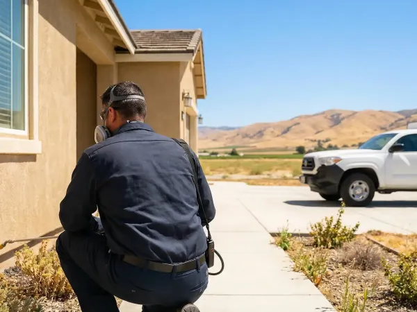 Pest control technician performing treatment for pest control services in Bakersfield, CA